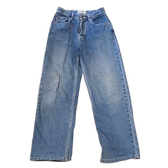 Moschino Jeans Blue Brass Peace Sign Button Fly Straight Leg 1990s | 29 ALTERED - Picture 1 of 11